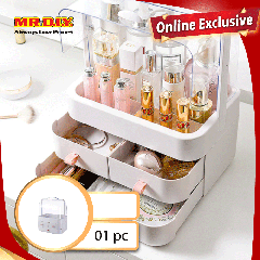 (MR.DIY) Plastic Cosmetic 3-Drawers Storage Box with Cover White (26.5cm x 18.2cm)