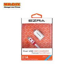 EZRA 2 in 1 Dual USB Car Charger and Premium Flat USB Cable 2.1A (100cm)