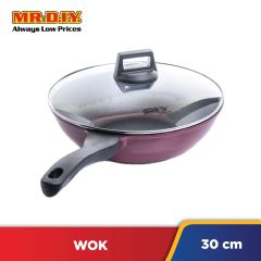 (MR.DIY) Premium Non-Stick Wok Pan with Glass Lid (30cm)